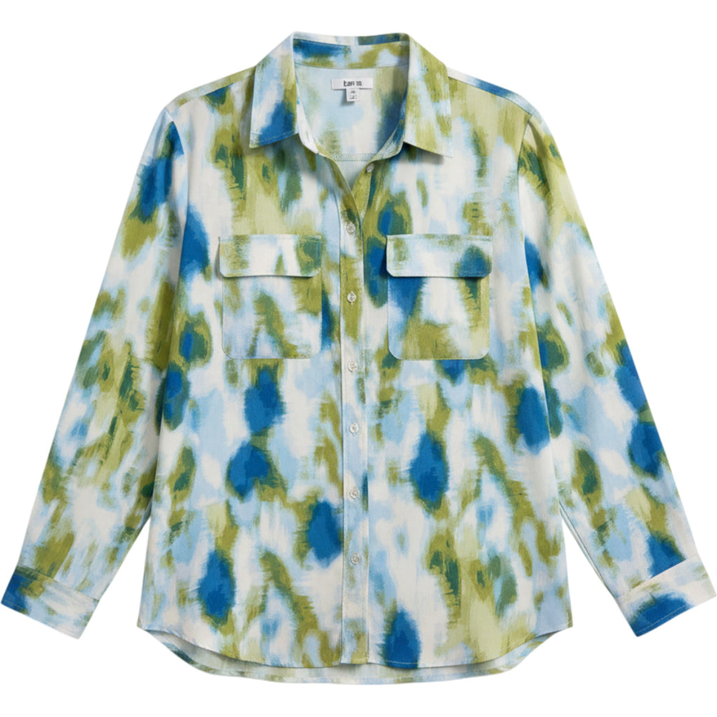 Bar III Tie Dye Button Down Blue Green Career Top XXL Abstract Art Modern