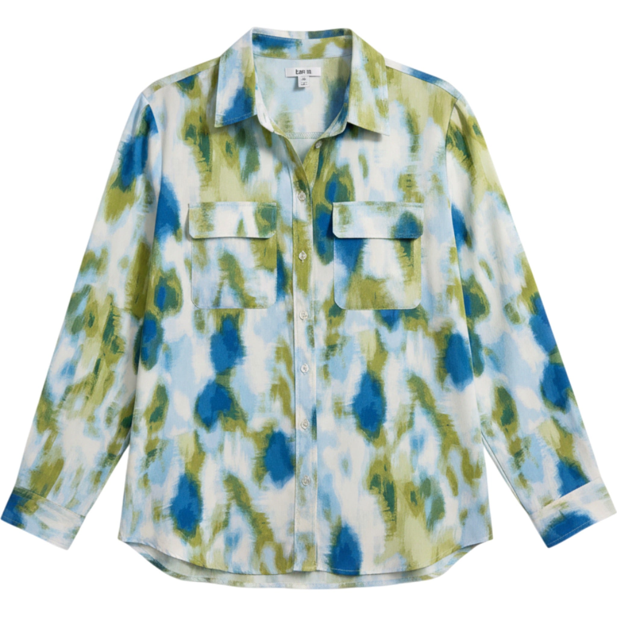 Bar III Tie Dye Button Down Blue Green Career Top XXL Abstract Art Modern