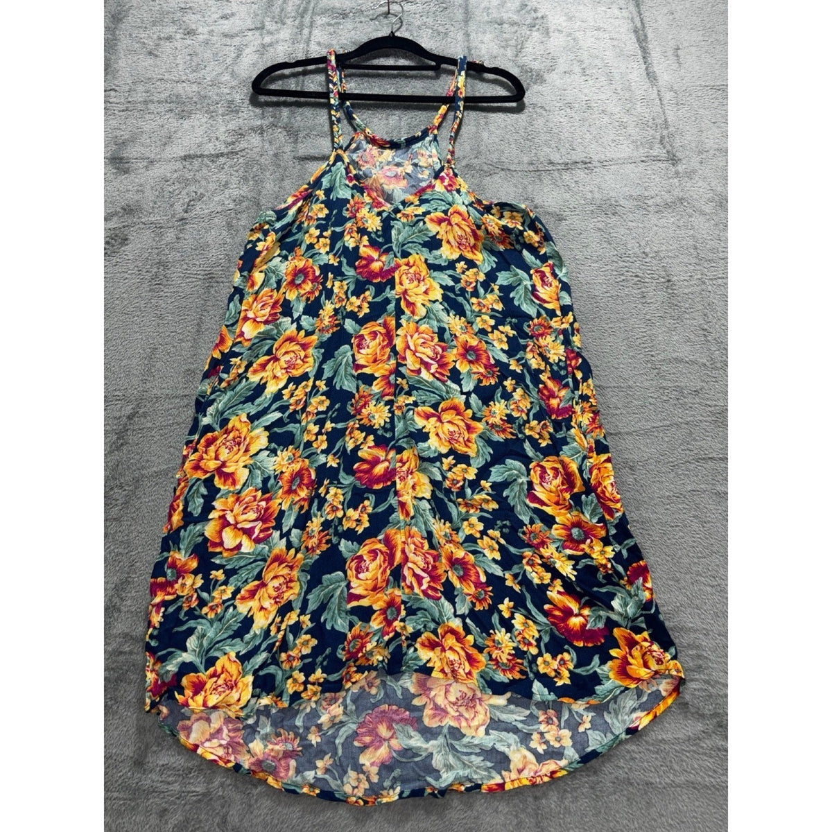 American Eagle Womens SM LONG Navy Floral Braided Halter Sundress Boho