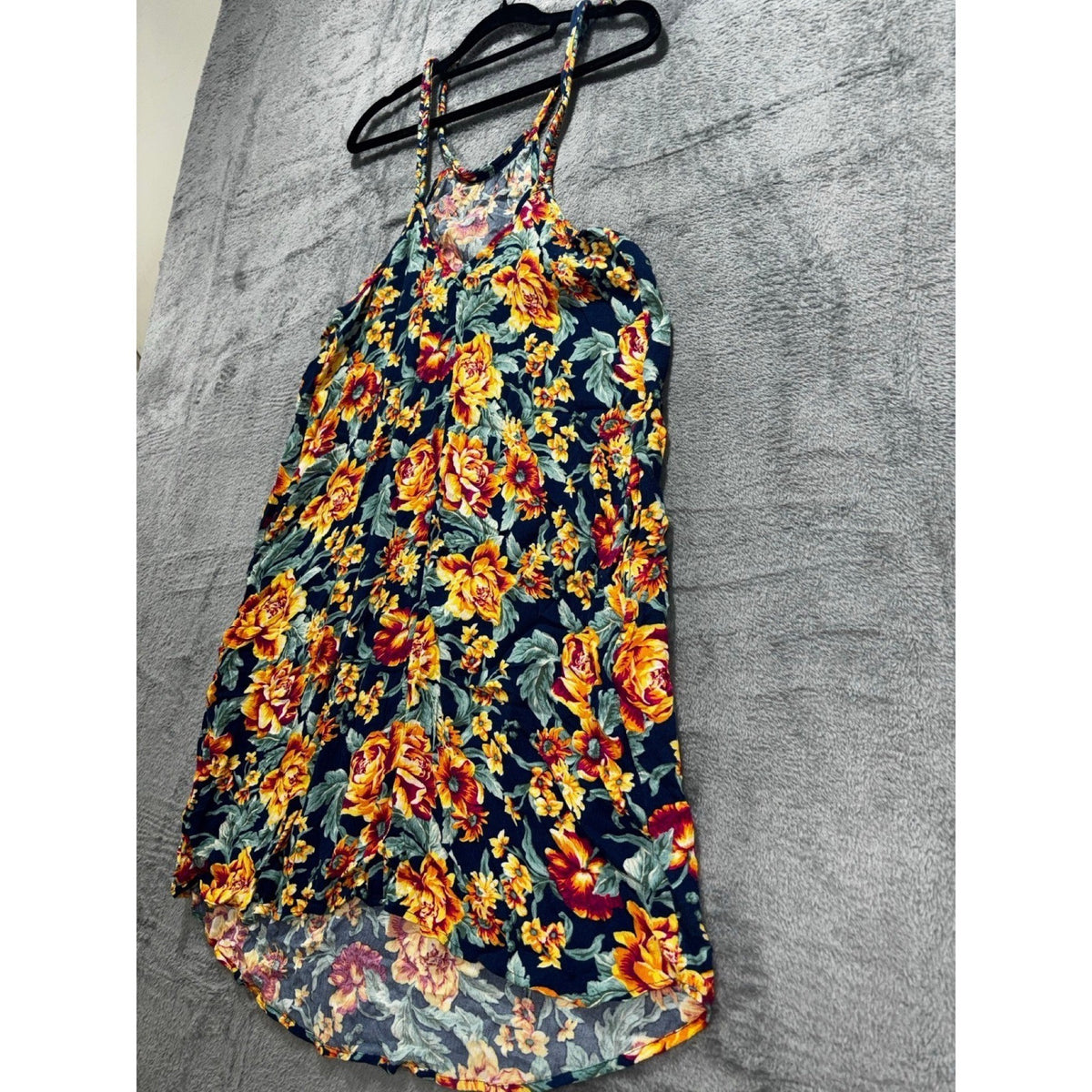 American Eagle Womens SM LONG Navy Floral Braided Halter Sundress Boho