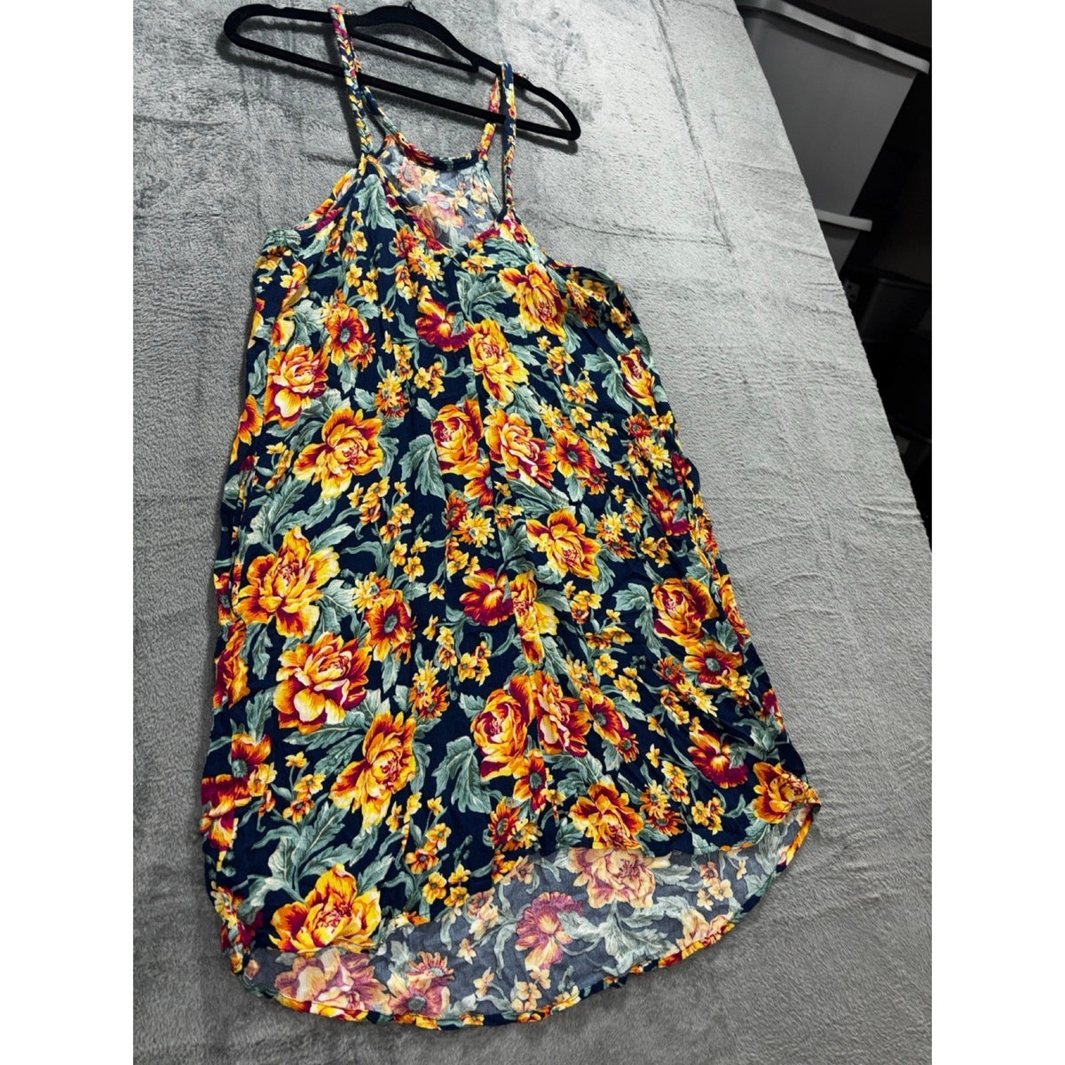 American Eagle Womens SM LONG Navy Floral Braided Halter Sundress Boho