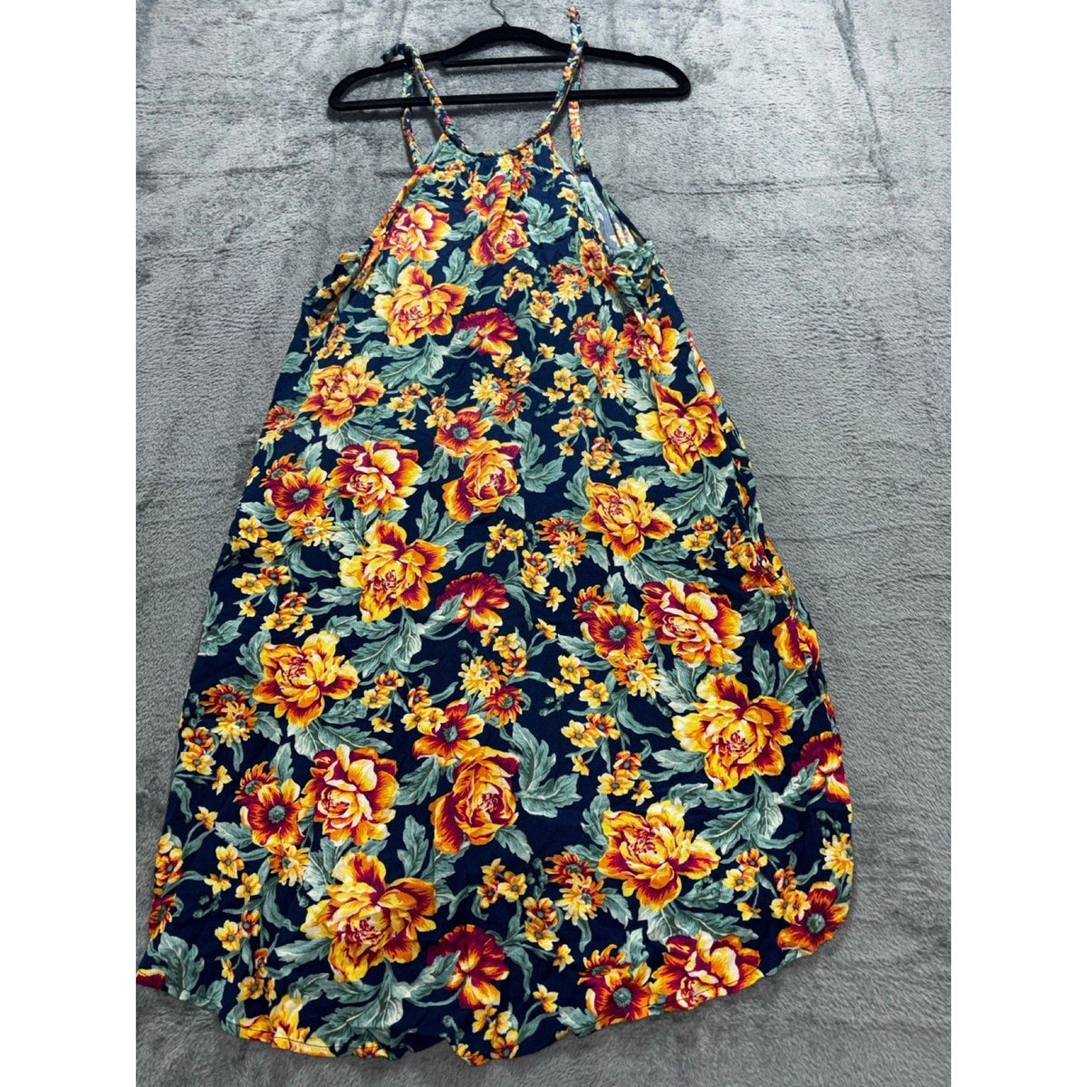 American Eagle Womens SM LONG Navy Floral Braided Halter Sundress Boho
