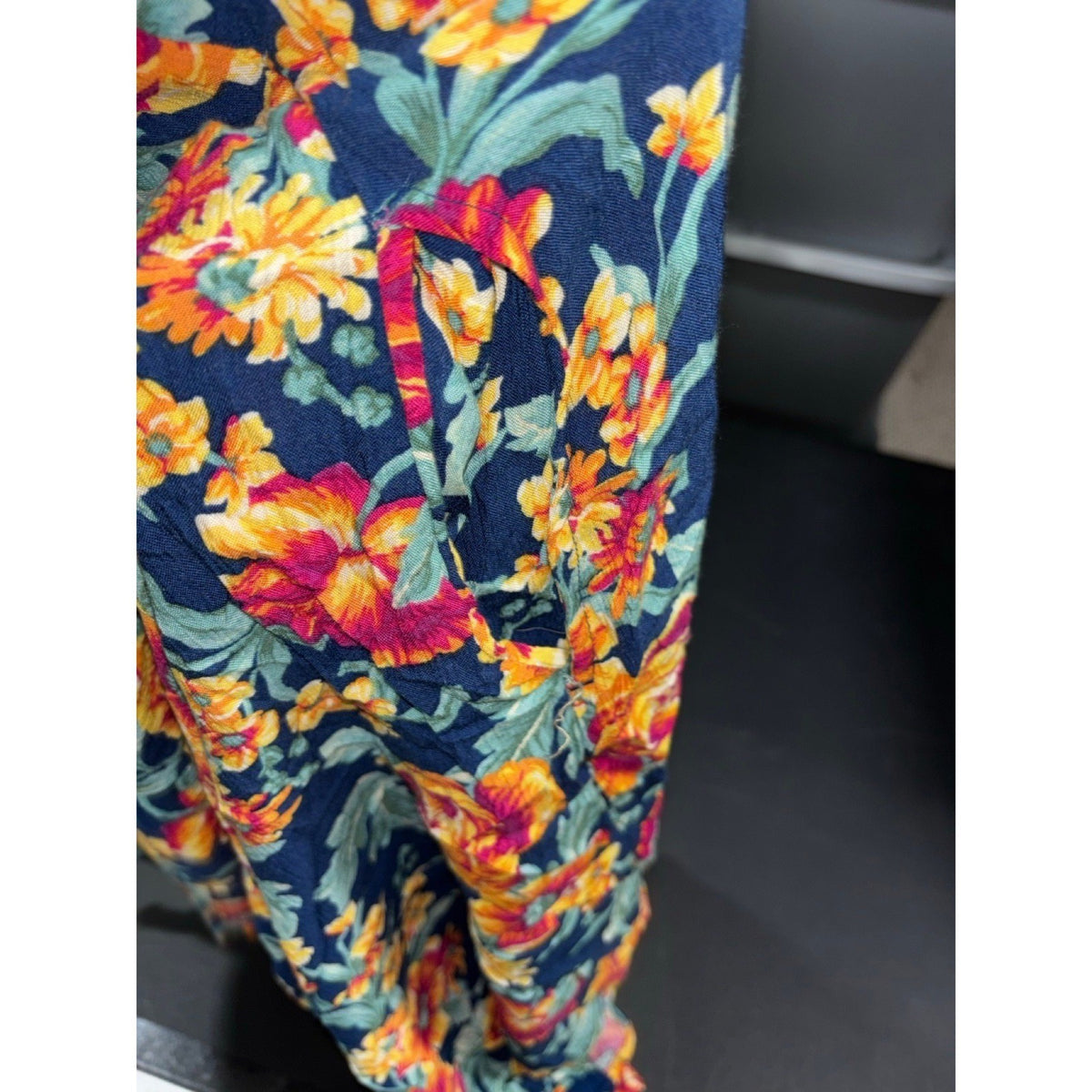 American Eagle Womens SM LONG Navy Floral Braided Halter Sundress Boho