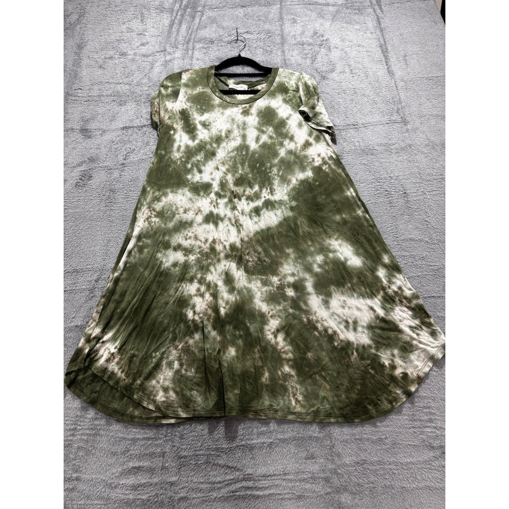 Ginger G S Olive Green Tie Dye Swing Dress Womens Boho Casual Short Sleeve