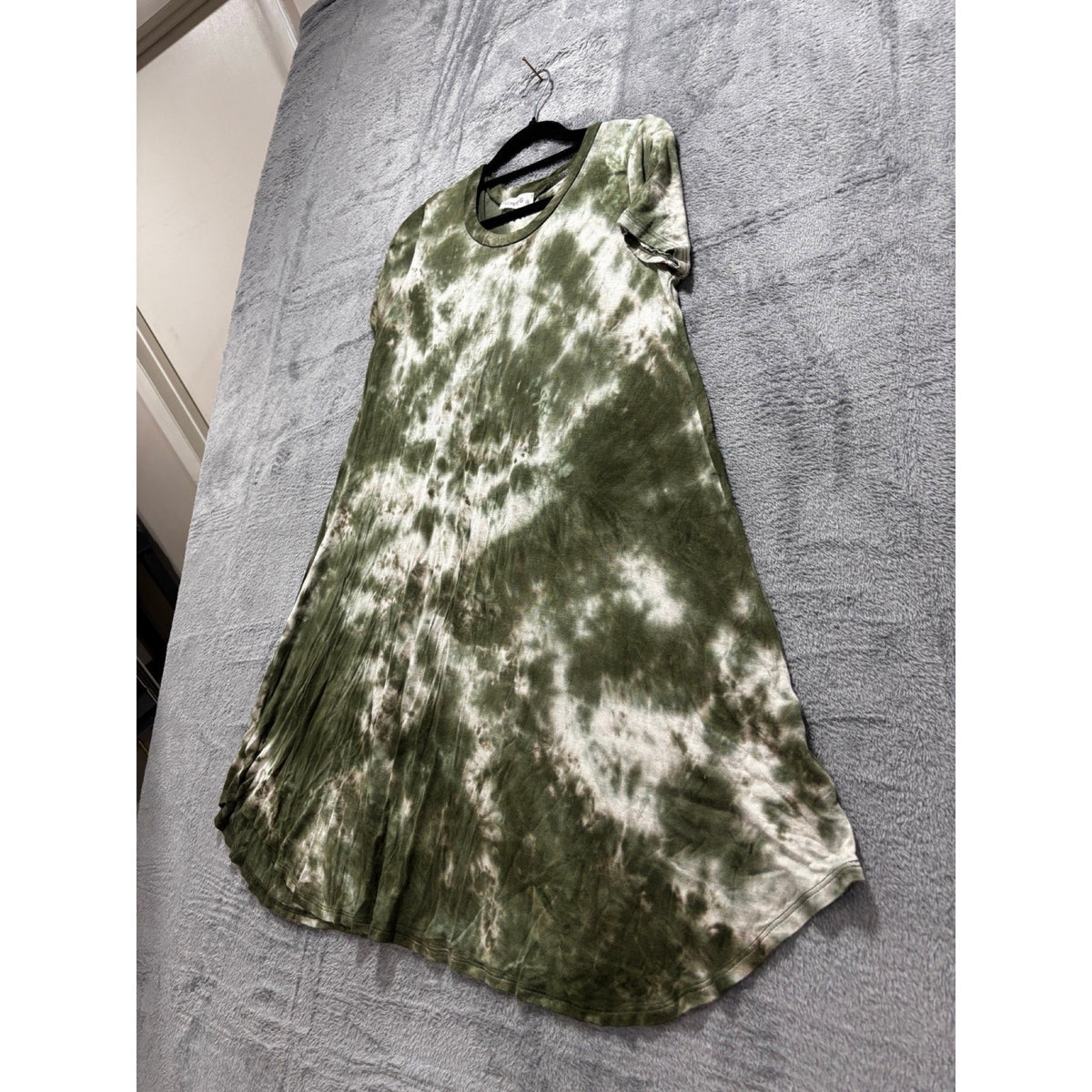 Ginger G S Olive Green Tie Dye Swing Dress Womens Boho Casual Short Sleeve