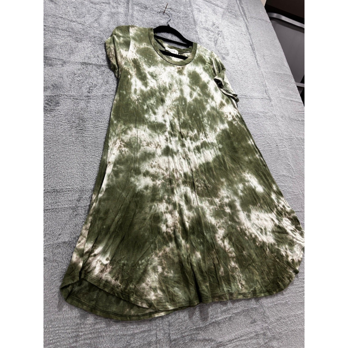 Ginger G S Olive Green Tie Dye Swing Dress Womens Boho Casual Short Sleeve