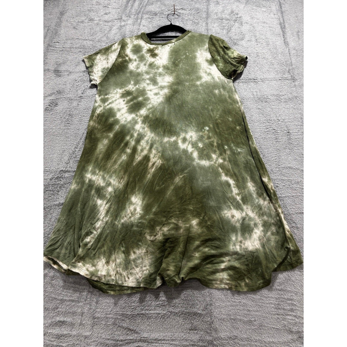 Ginger G S Olive Green Tie Dye Swing Dress Womens Boho Casual Short Sleeve