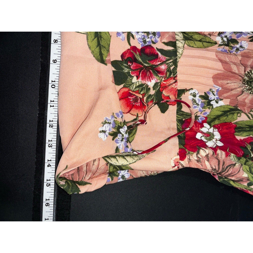 Leith XS Peach Floral Pleated Spaghetti Strap Maxi Dress Womens Boho Casual