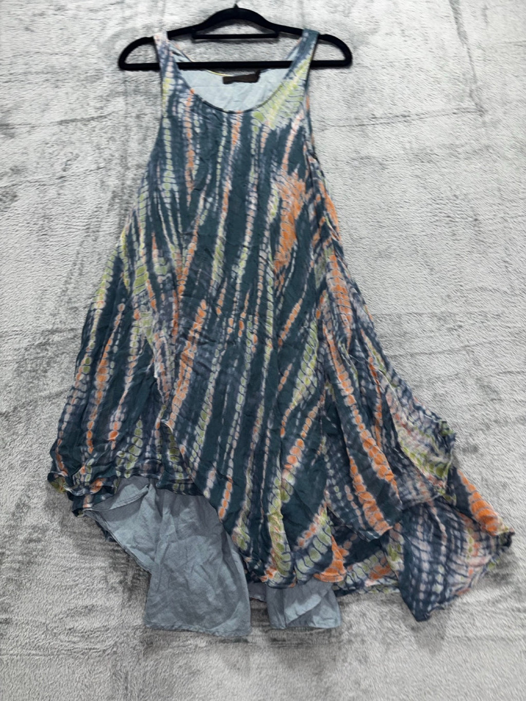 Nicholas K Womens S Blue Orange Tie Dye Handkerchief Hem Dress Boho