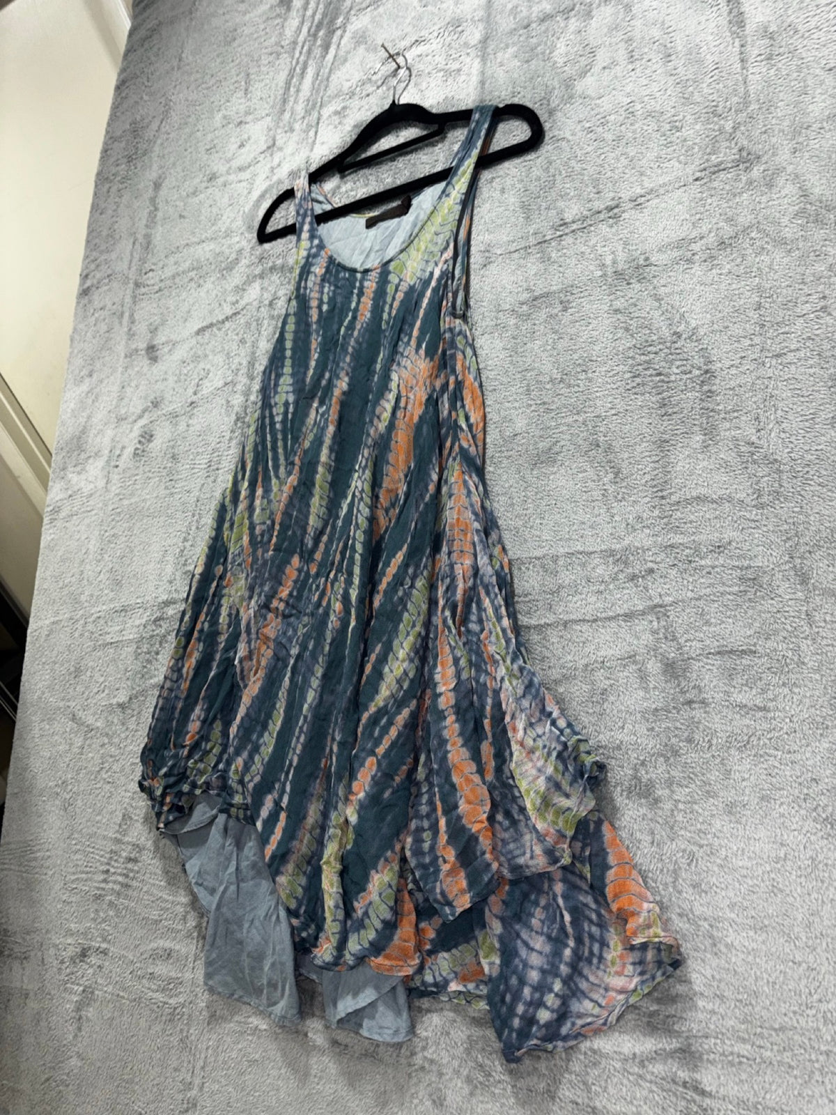 Nicholas K Womens S Blue Orange Tie Dye Handkerchief Hem Dress Boho