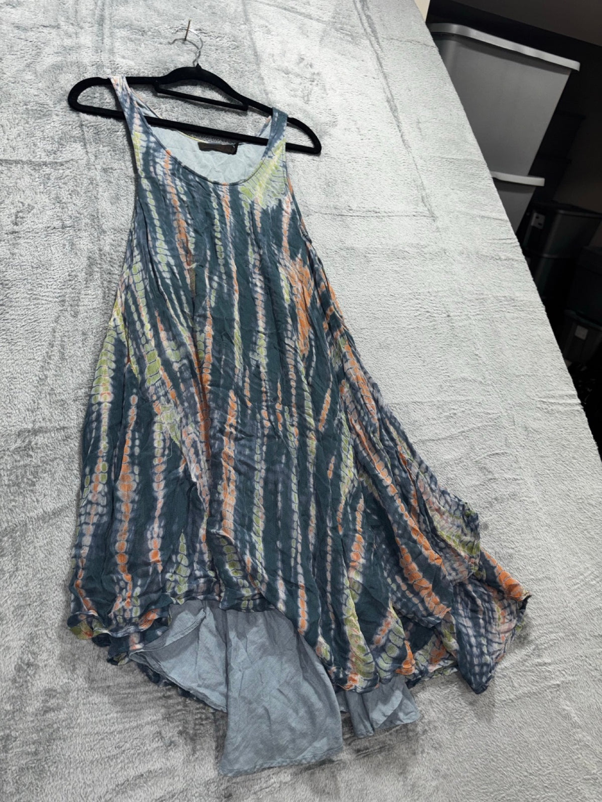 Nicholas K Womens S Blue Orange Tie Dye Handkerchief Hem Dress Boho