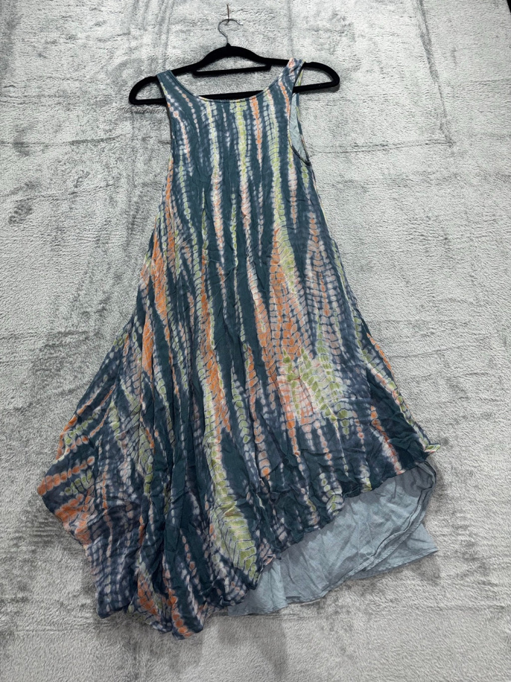 Nicholas K Womens S Blue Orange Tie Dye Handkerchief Hem Dress Boho
