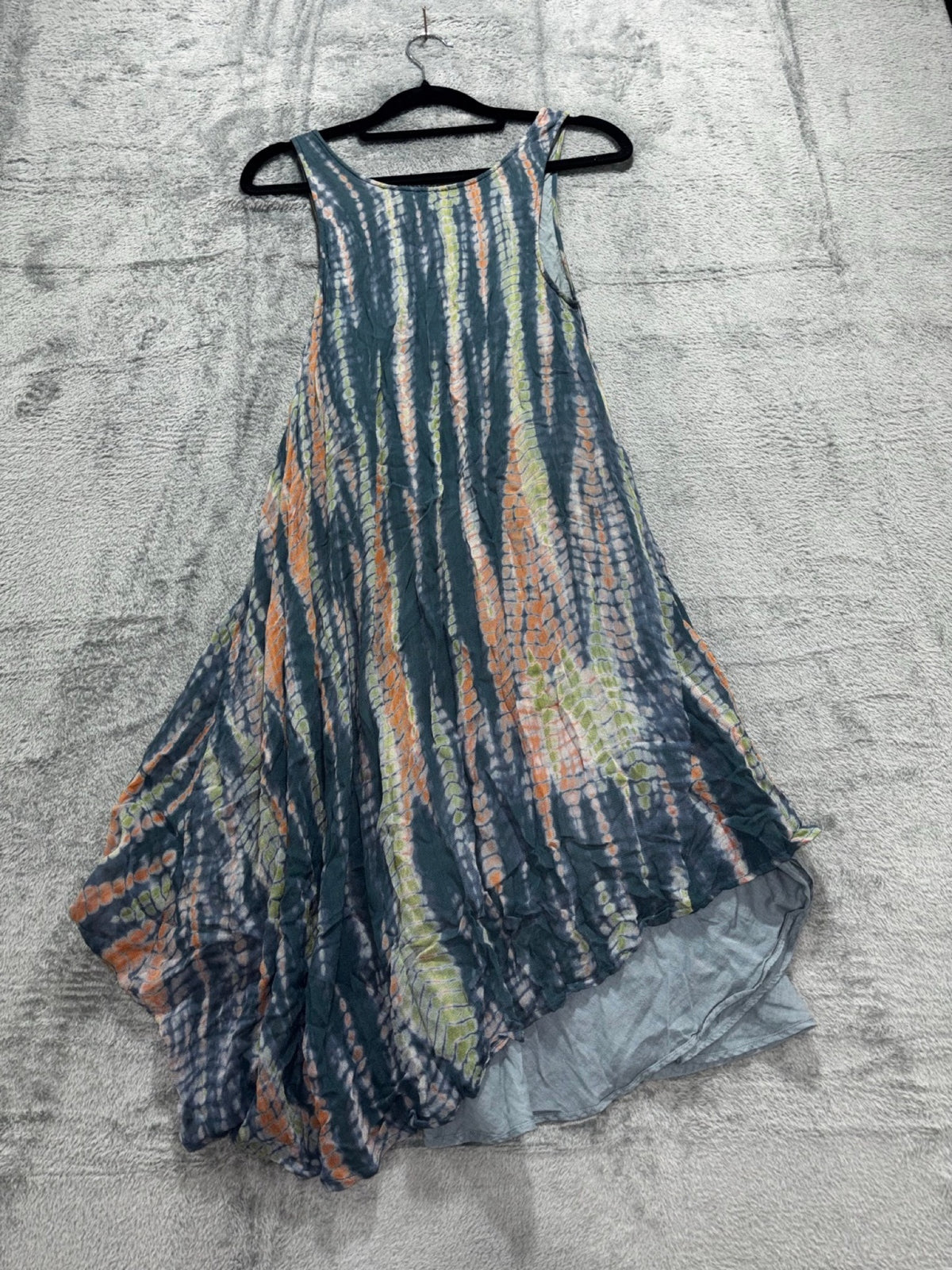 Nicholas K Womens S Blue Orange Tie Dye Handkerchief Hem Dress Boho