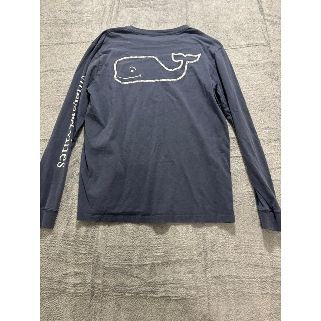 Vineyard Vines Mens Small Long Sleeve Pocket Tee Navy Blue Whale Logo Cotton
