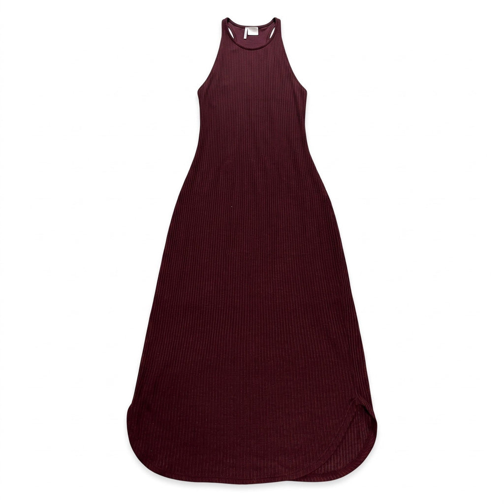 Sparkle & Fade S Burgundy Ribbed Halter Maxi Dress Womens Casual Boho