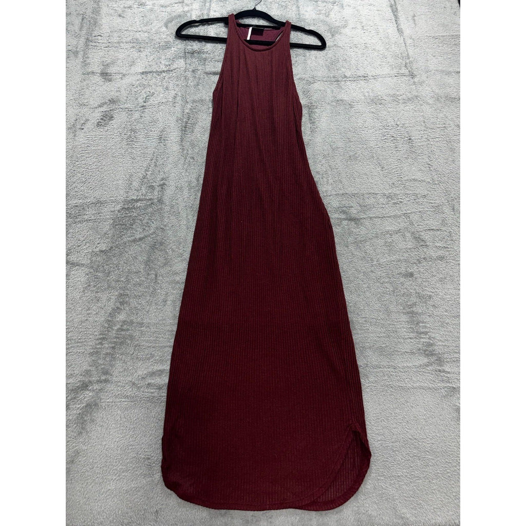 Sparkle & Fade S Burgundy Ribbed Halter Maxi Dress Womens Casual Boho