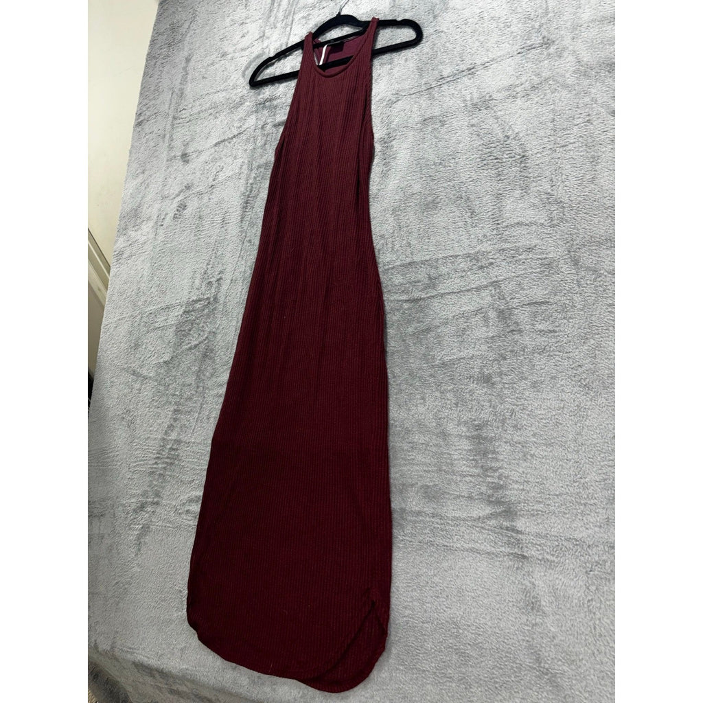 Sparkle & Fade S Burgundy Ribbed Halter Maxi Dress Womens Casual Boho