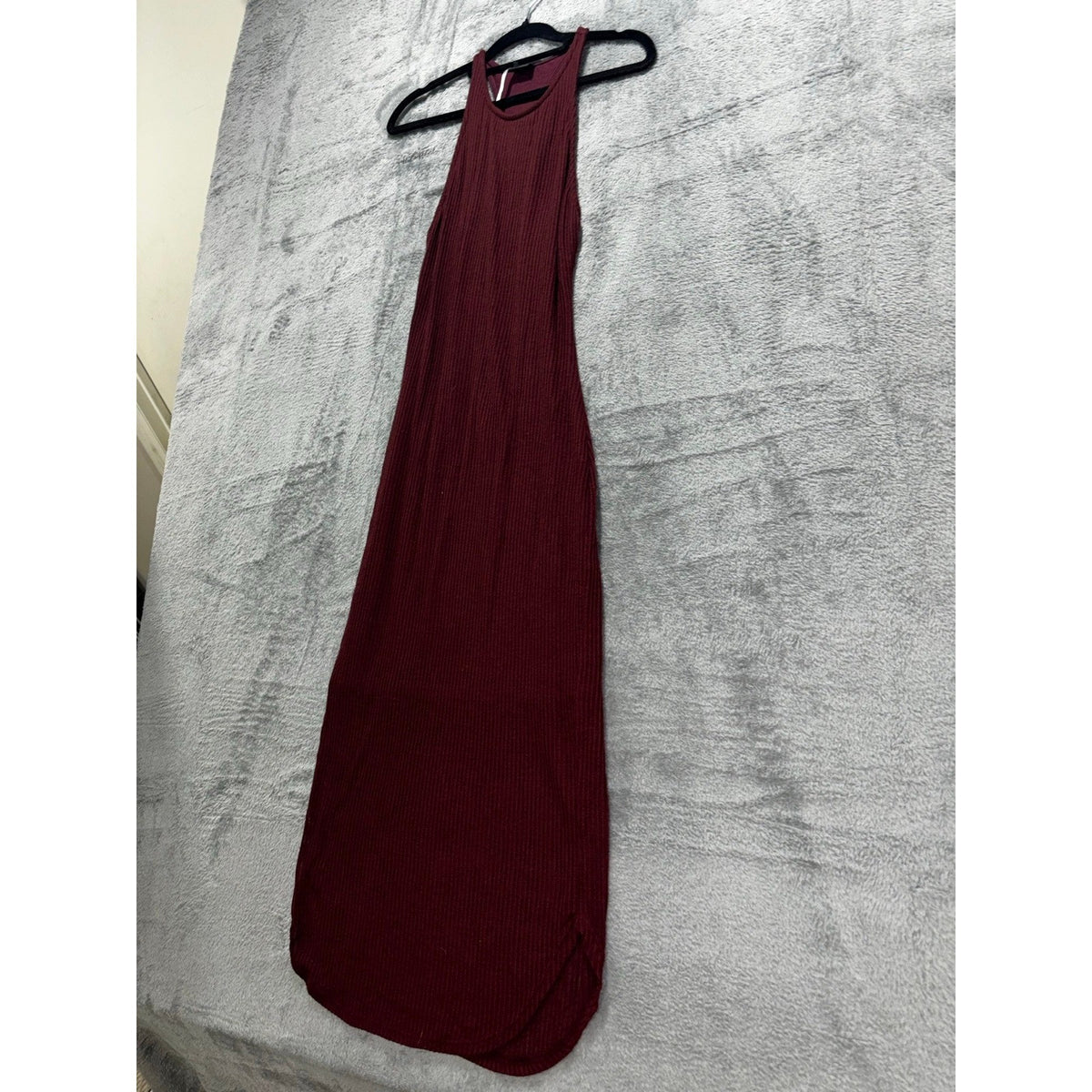Sparkle & Fade S Burgundy Ribbed Halter Maxi Dress Womens Casual Boho