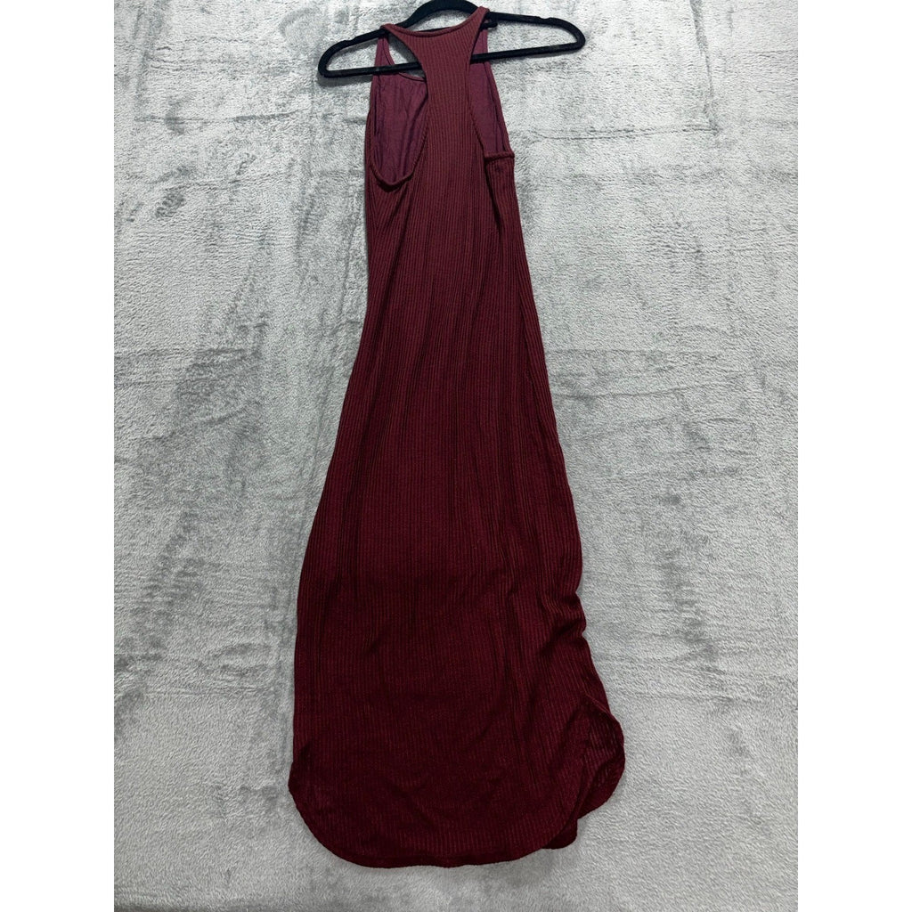 Sparkle & Fade S Burgundy Ribbed Halter Maxi Dress Womens Casual Boho