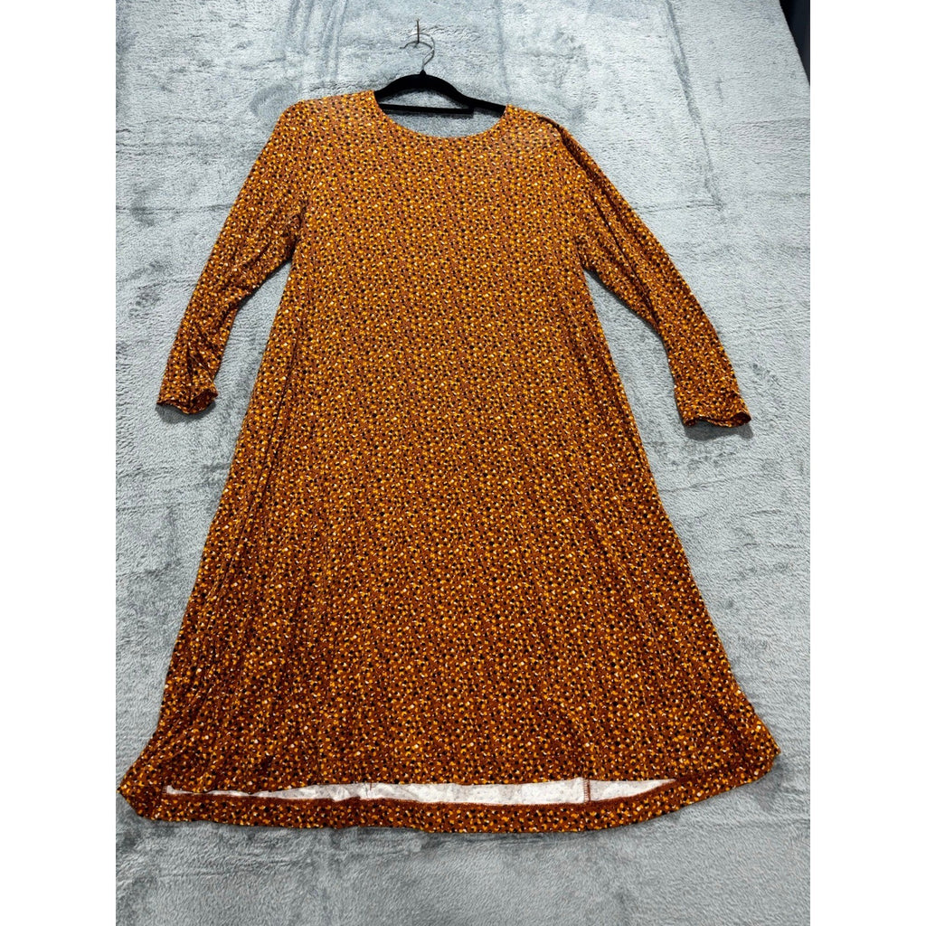 LOFT Outlet Womens S Orange Brown Leopard Print Swing Dress Long Sleeve Boho