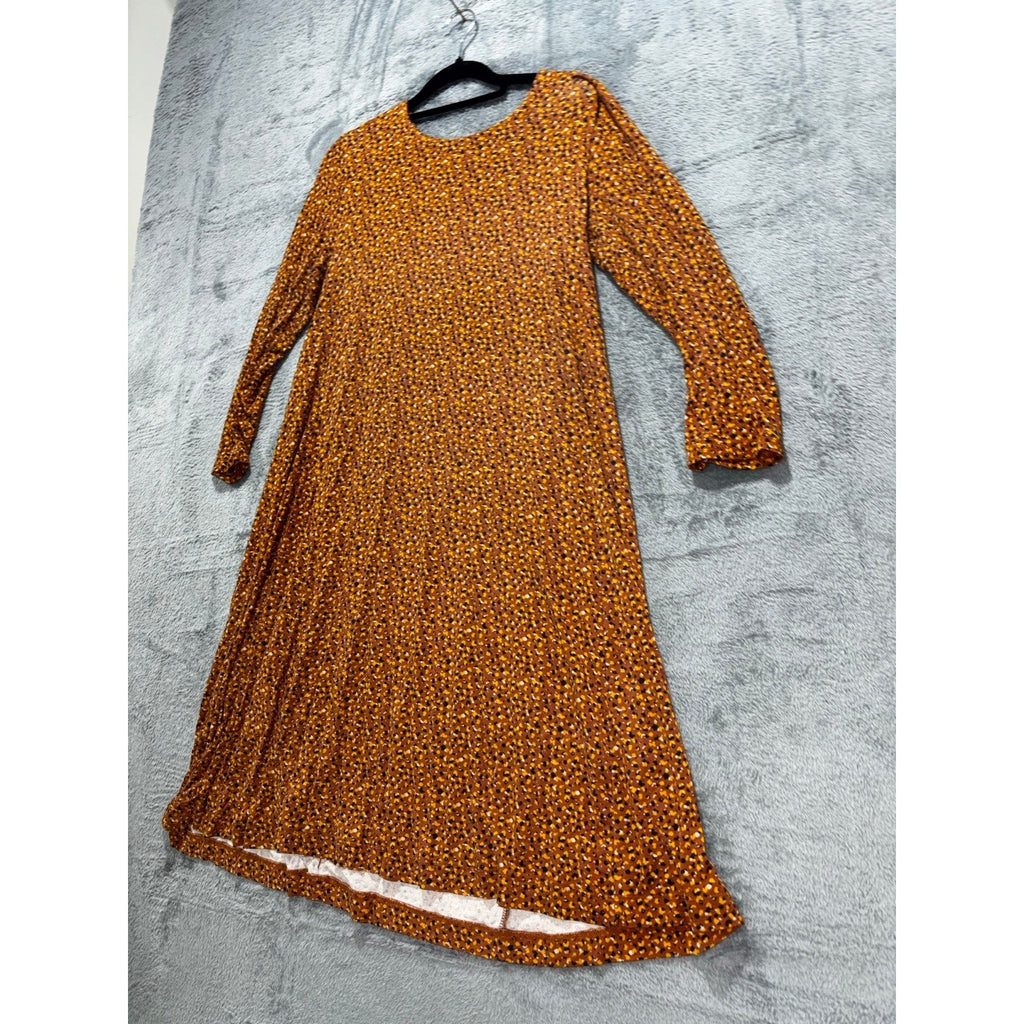 LOFT Outlet Womens S Orange Brown Leopard Print Swing Dress Long Sleeve Boho