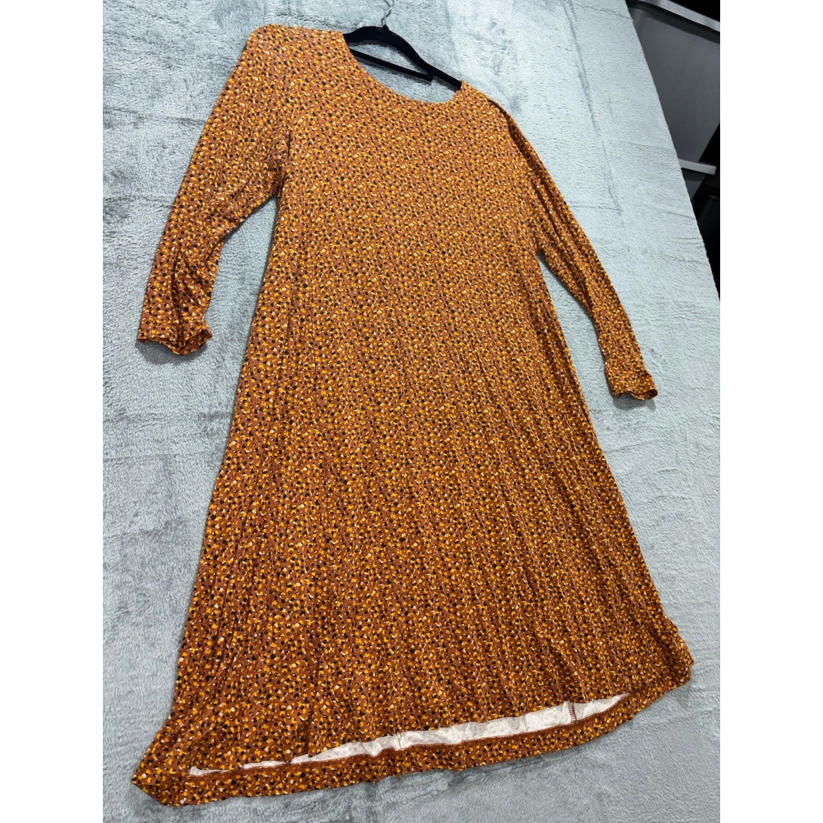 LOFT Outlet Womens S Orange Brown Leopard Print Swing Dress Long Sleeve Boho