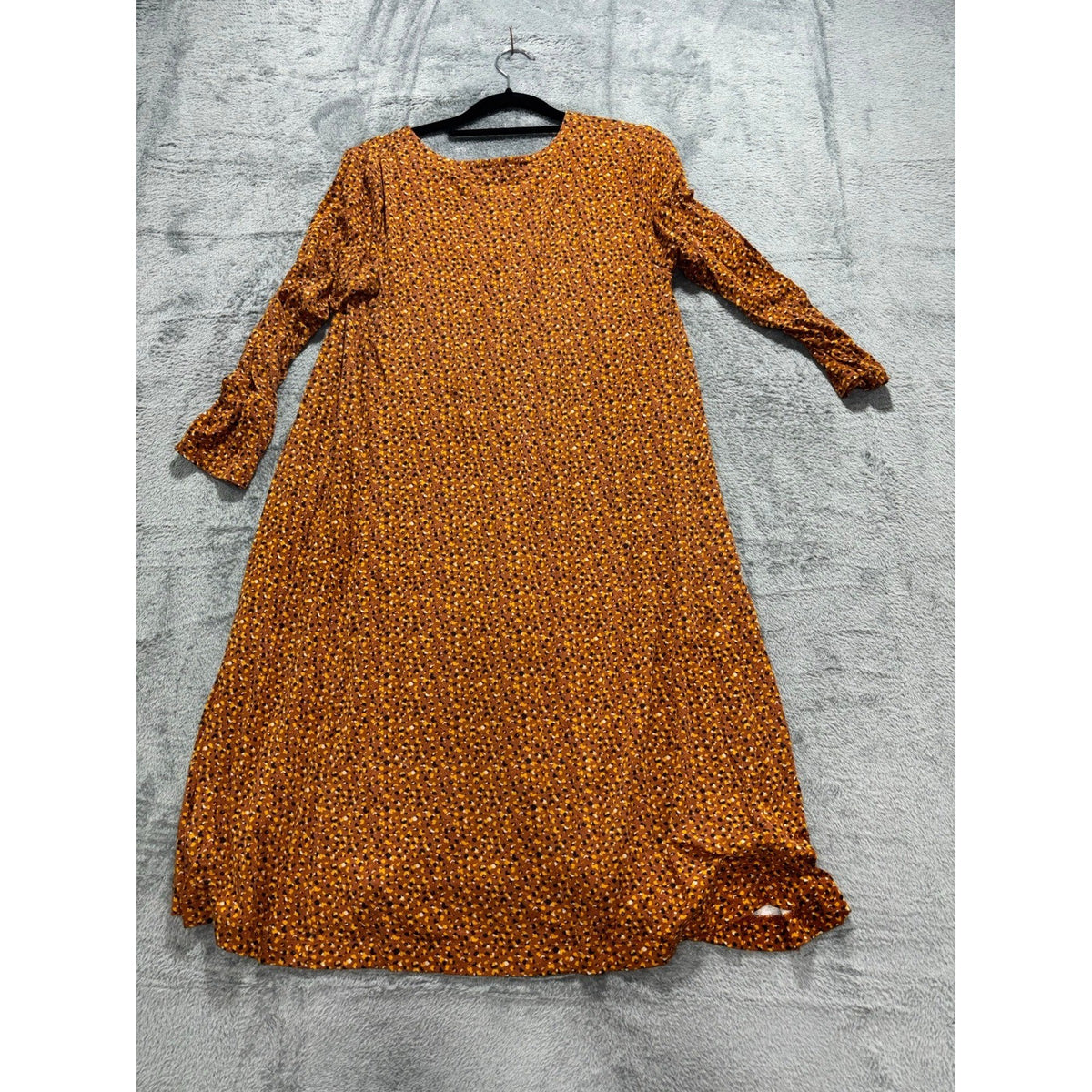 LOFT Outlet Womens S Orange Brown Leopard Print Swing Dress Long Sleeve Boho