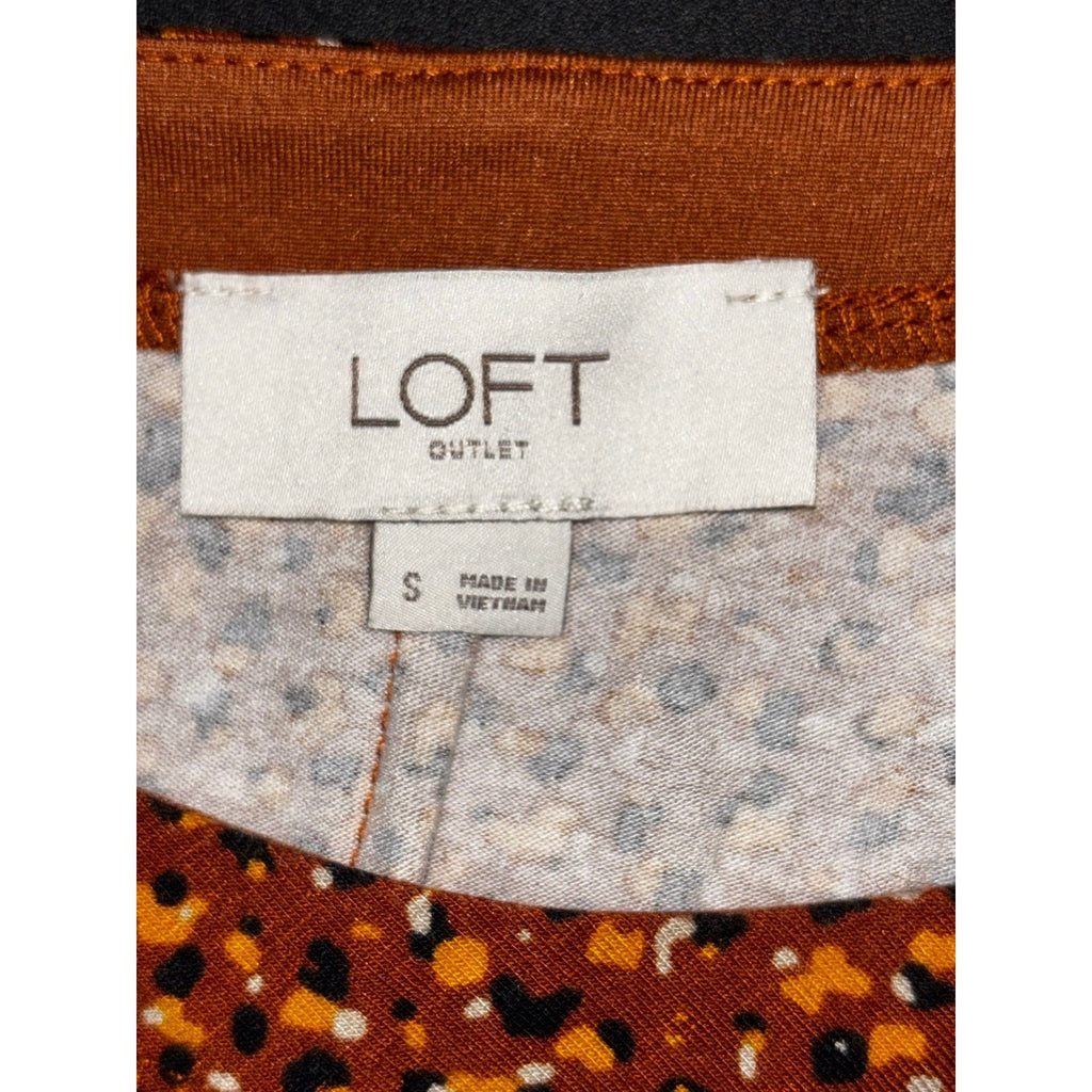 LOFT Outlet Womens S Orange Brown Leopard Print Swing Dress Long Sleeve Boho