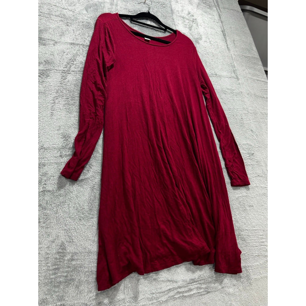 Old Navy Womens S Burgundy Long Sleeve Swing Dress Casual Cozy Boho