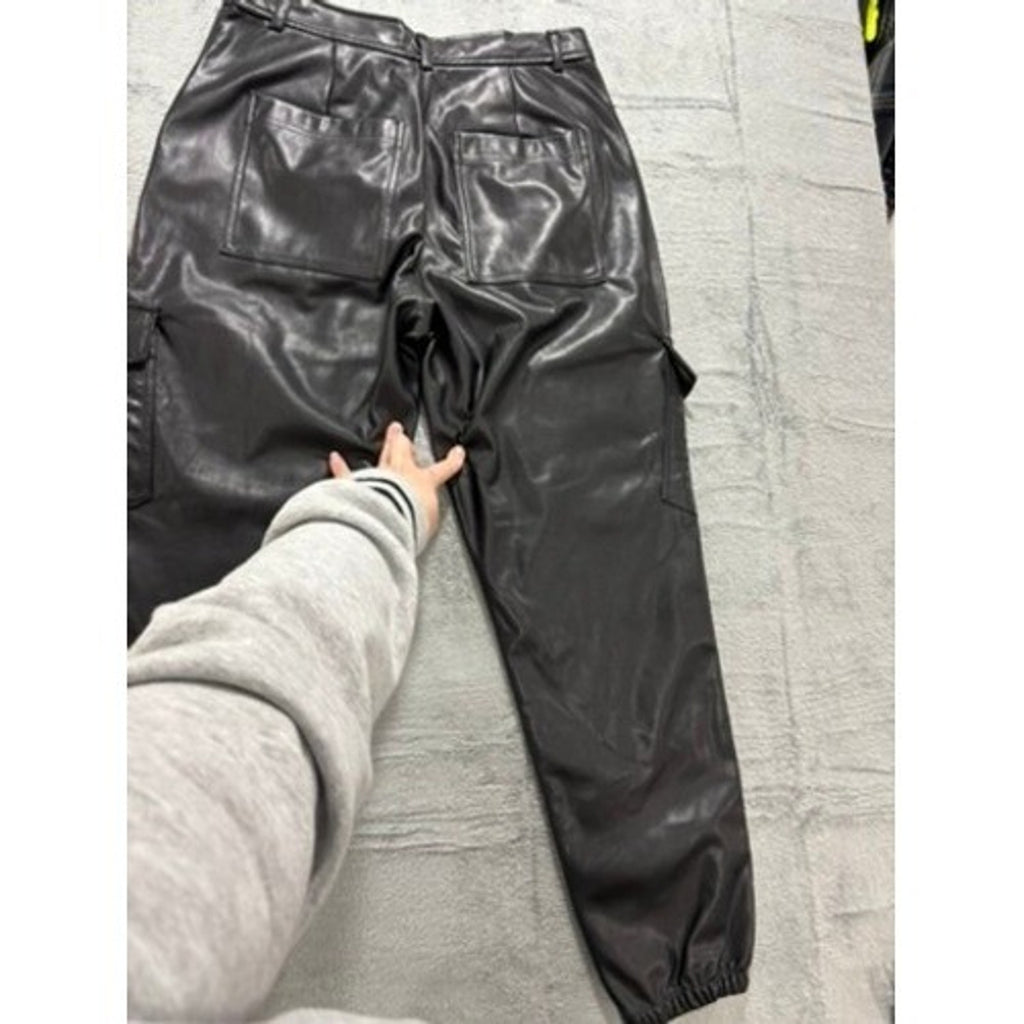 Shinestar Faux Leather Cargo Pants Womens Small Black Jogger High Rise