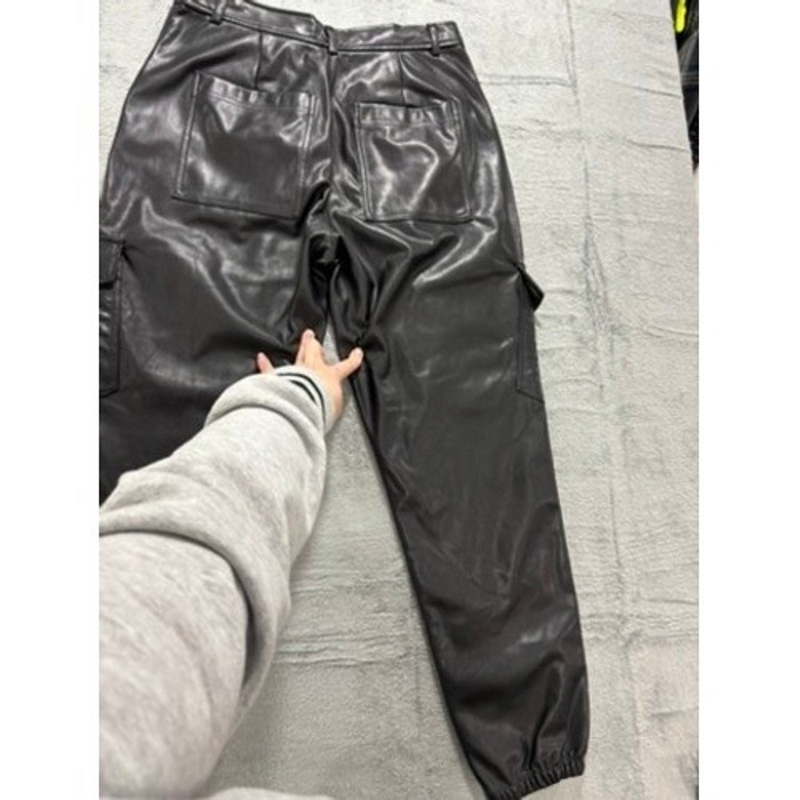 Shinestar Faux Leather Cargo Pants Womens Small Black Jogger High Rise