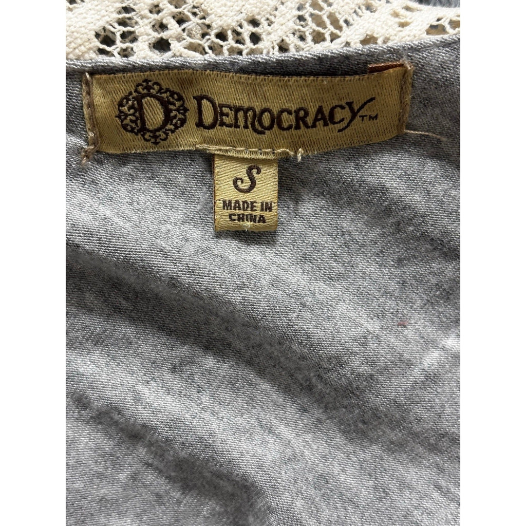 Democracy S Gray Patchwork Lace V-Neck Tunic Top Womens Boho Casual Cozy