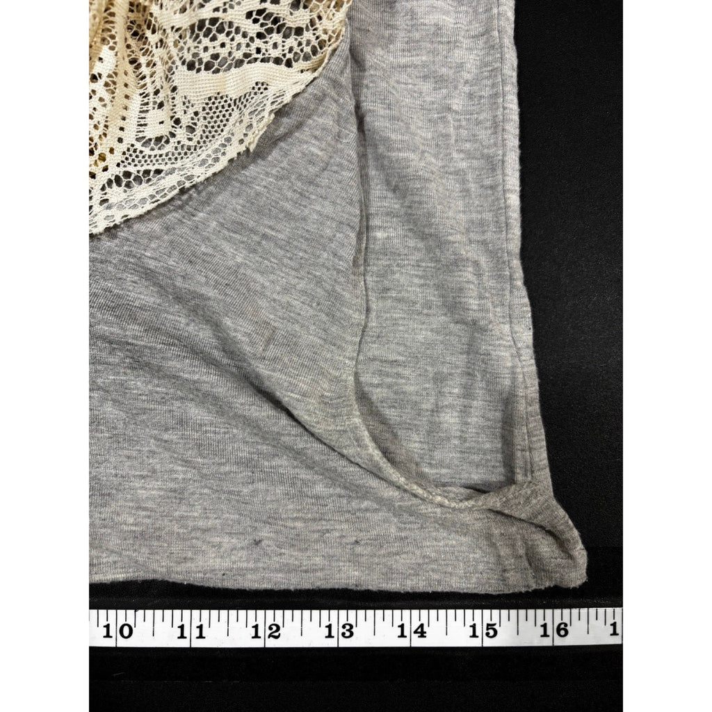 Democracy S Gray Patchwork Lace V-Neck Tunic Top Womens Boho Casual Cozy