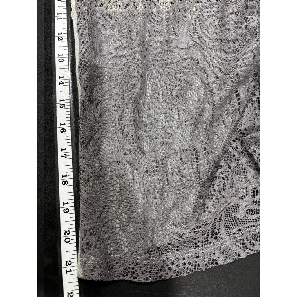Democracy S Gray Patchwork Lace V-Neck Tunic Top Womens Boho Casual Cozy