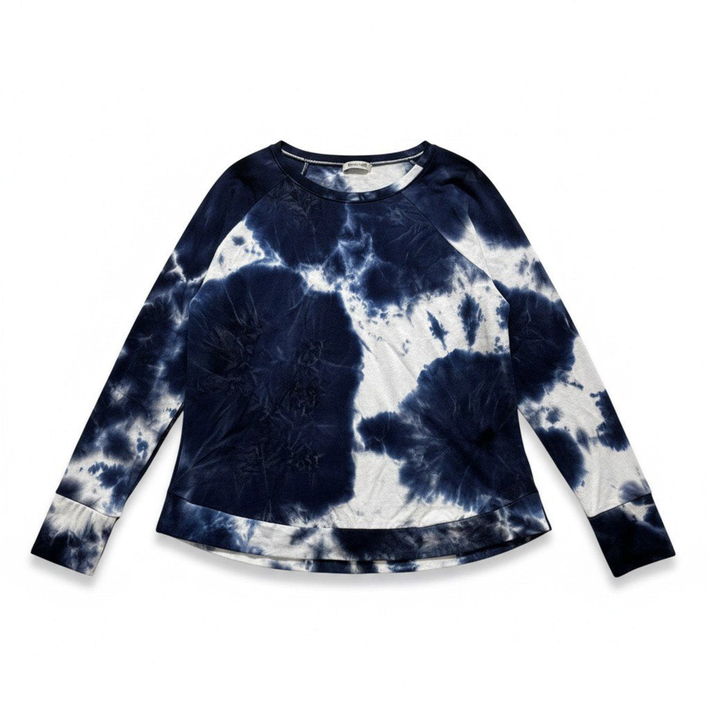 Hello Mello Womens M/L Navy White Tie Dye Long Sleeve Top Casual Cozy