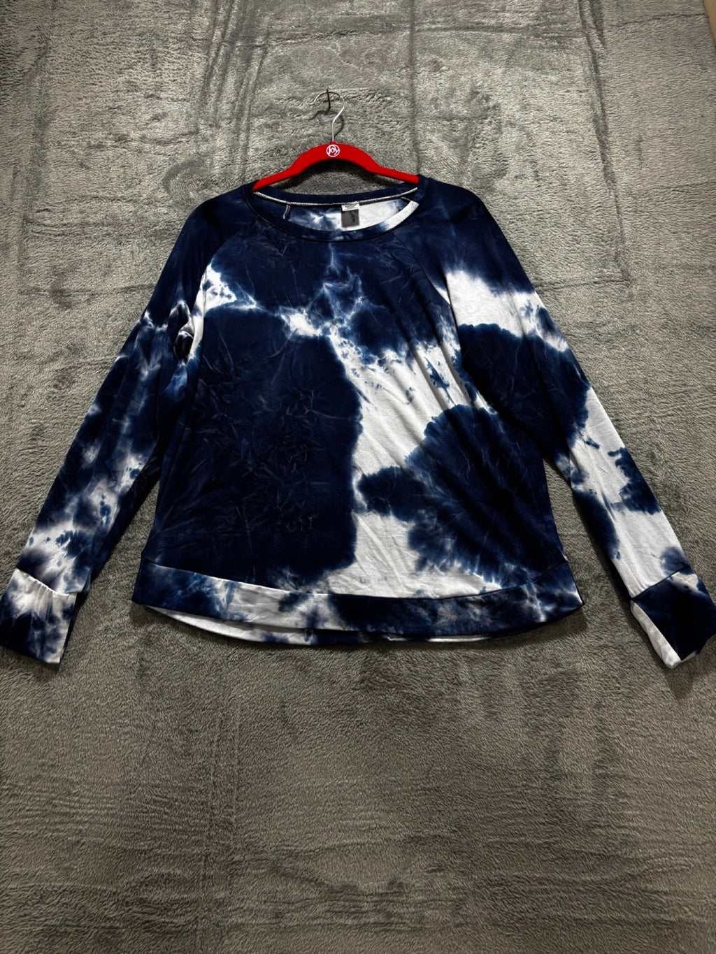 Hello Mello Womens M/L Navy White Tie Dye Long Sleeve Top Casual Cozy