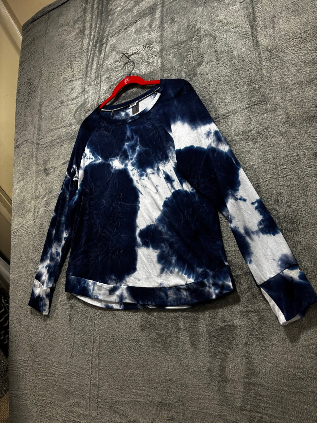 Hello Mello Womens M/L Navy White Tie Dye Long Sleeve Top Casual Cozy