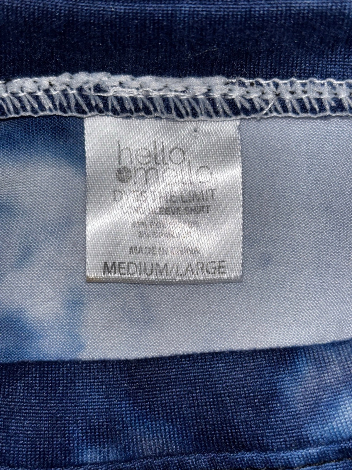Hello Mello Womens M/L Navy White Tie Dye Long Sleeve Top Casual Cozy