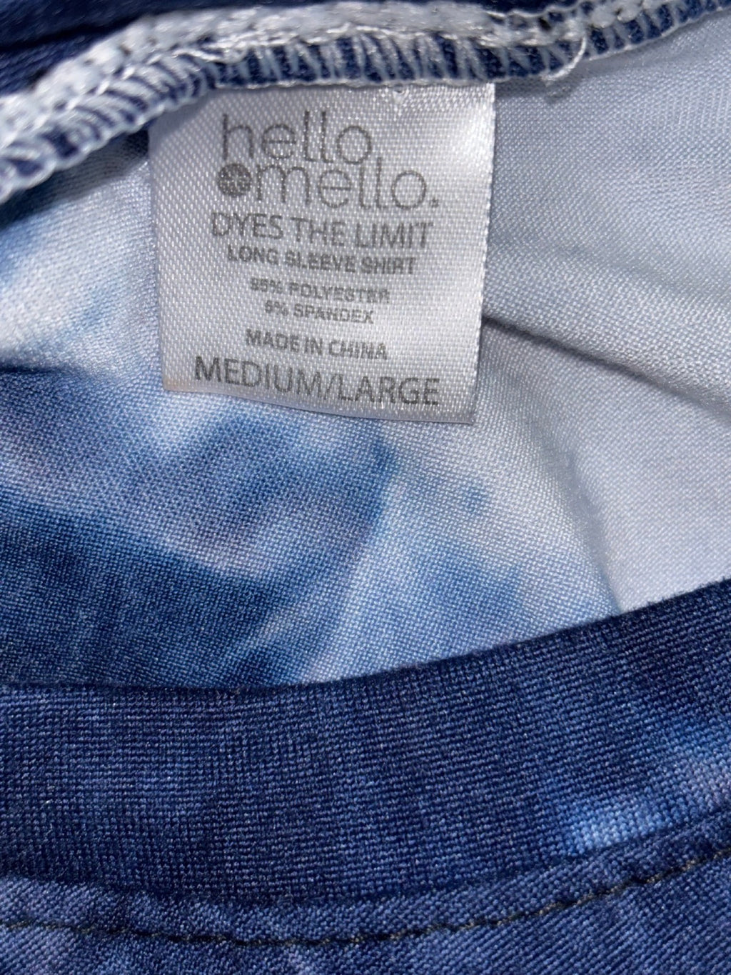 Hello Mello Womens M/L Navy White Tie Dye Long Sleeve Top Casual Cozy