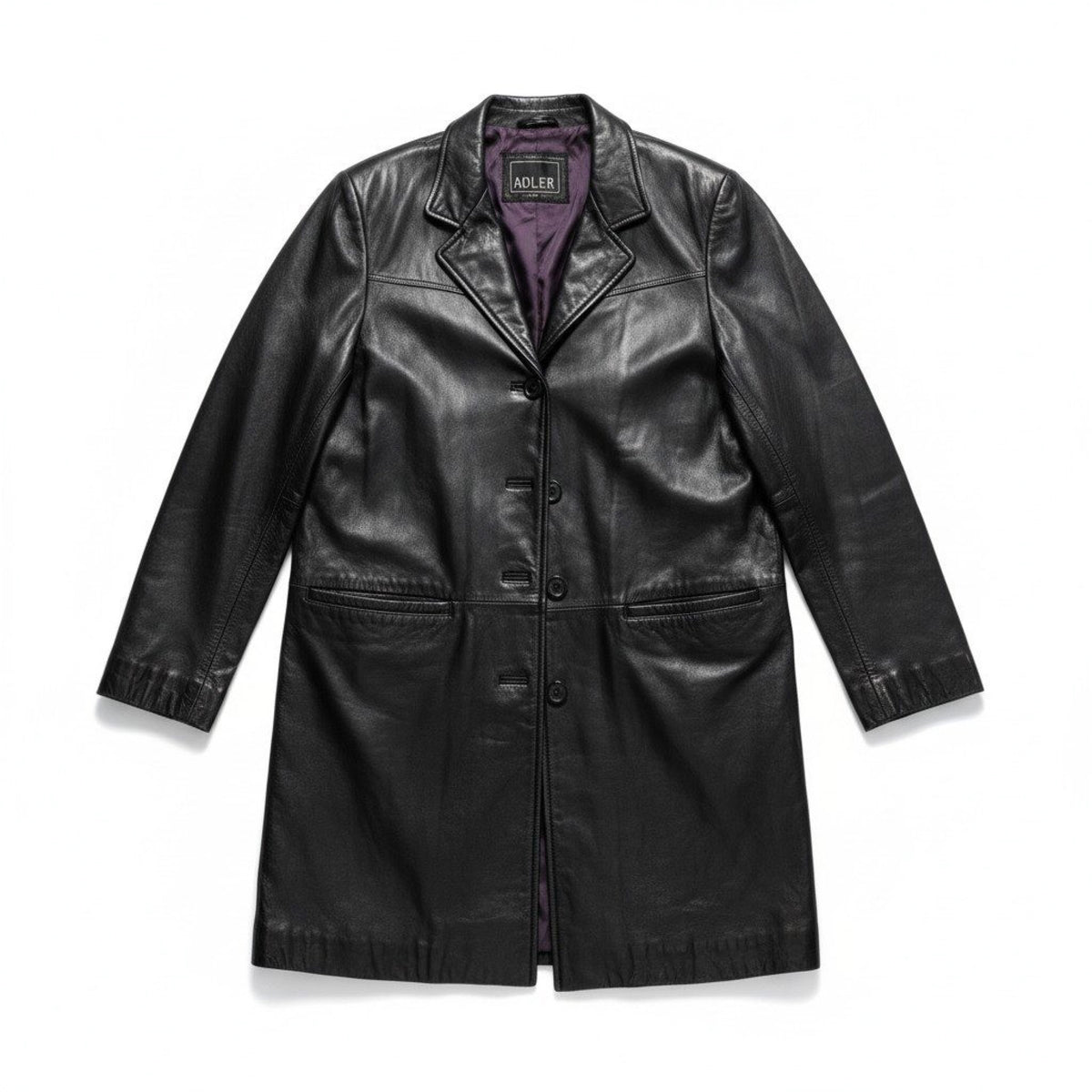 Adler Collection M Black Leather Car Coat Womens Casual Long Jacket