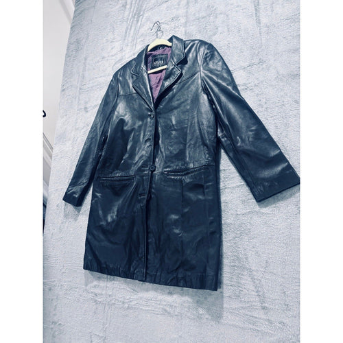 Adler Collection M Black Leather Car Coat Womens Casual Long Jacket