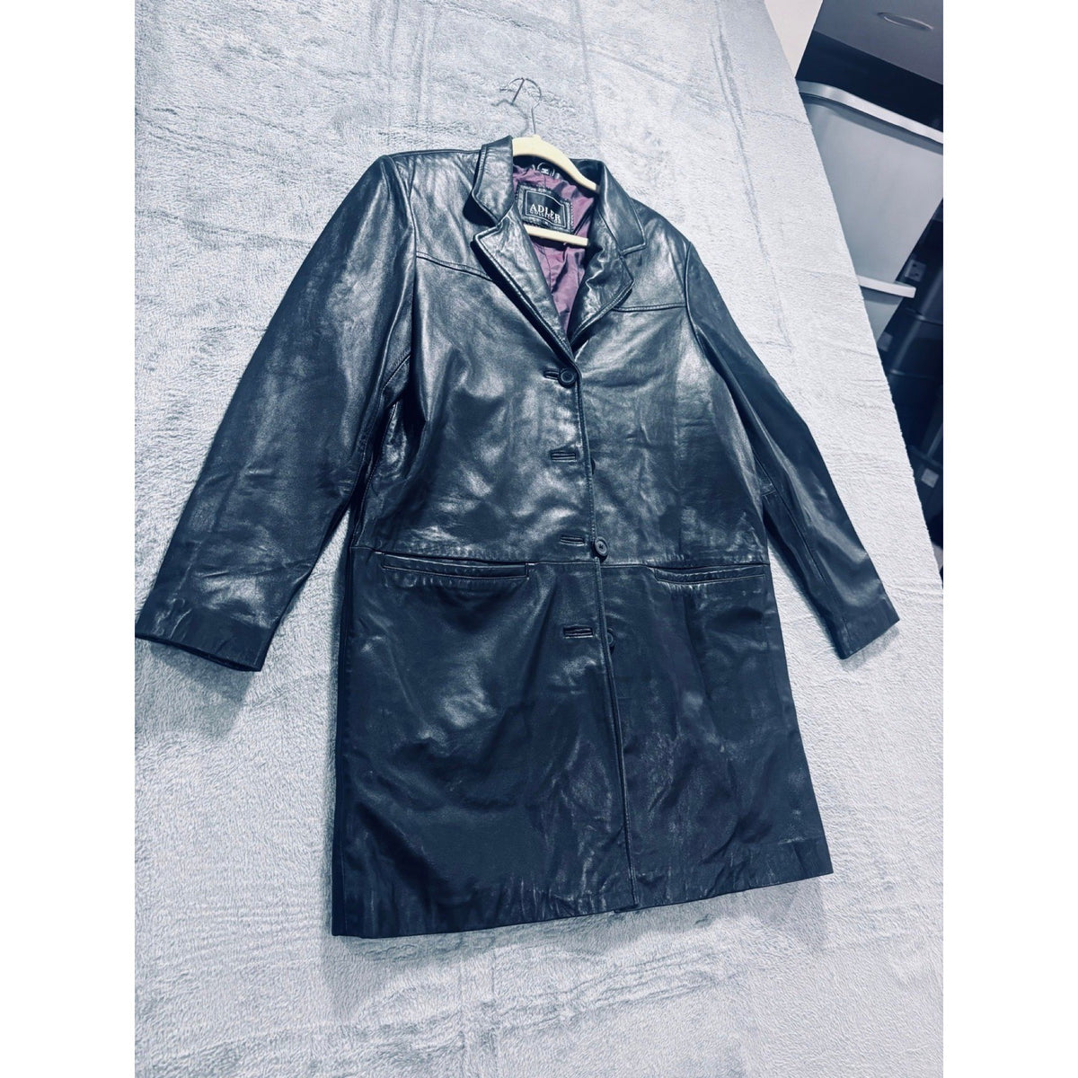 Adler Collection M Black Leather Car Coat Womens Casual Long Jacket