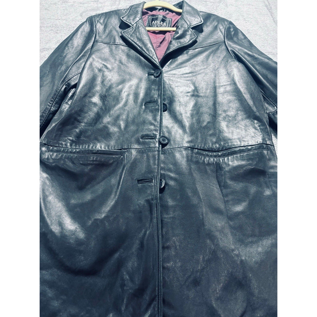 Adler Collection M Black Leather Car Coat Womens Casual Long Jacket