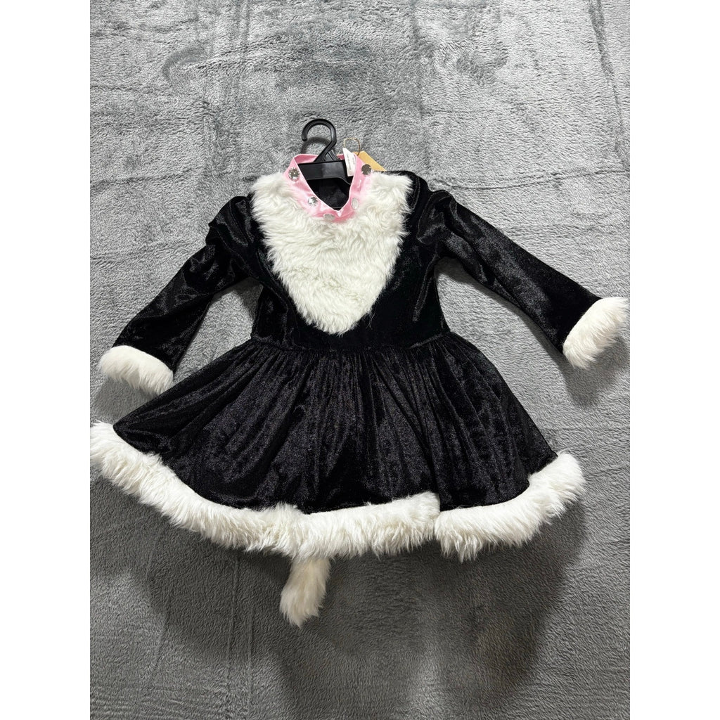 3T Black White Pink Faux Fur Trim Skunk Costume Dress Kids Casual Cozy