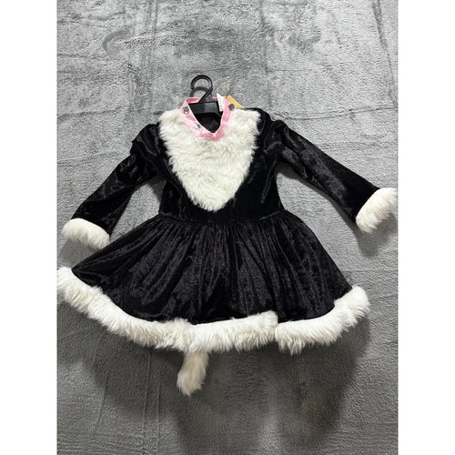 3T Black White Pink Faux Fur Trim Skunk Costume Dress Kids Casual Cozy