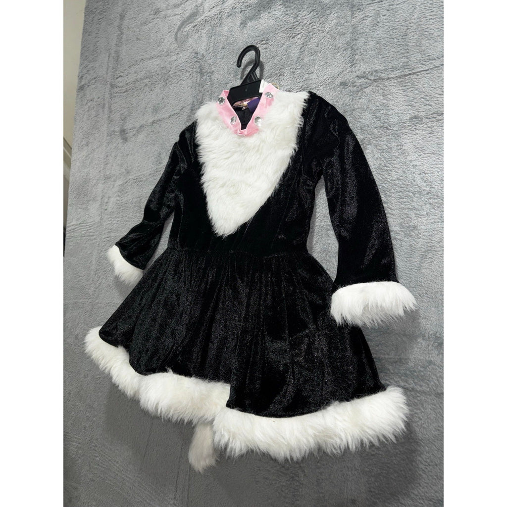 3T Black White Pink Faux Fur Trim Skunk Costume Dress Kids Casual Cozy