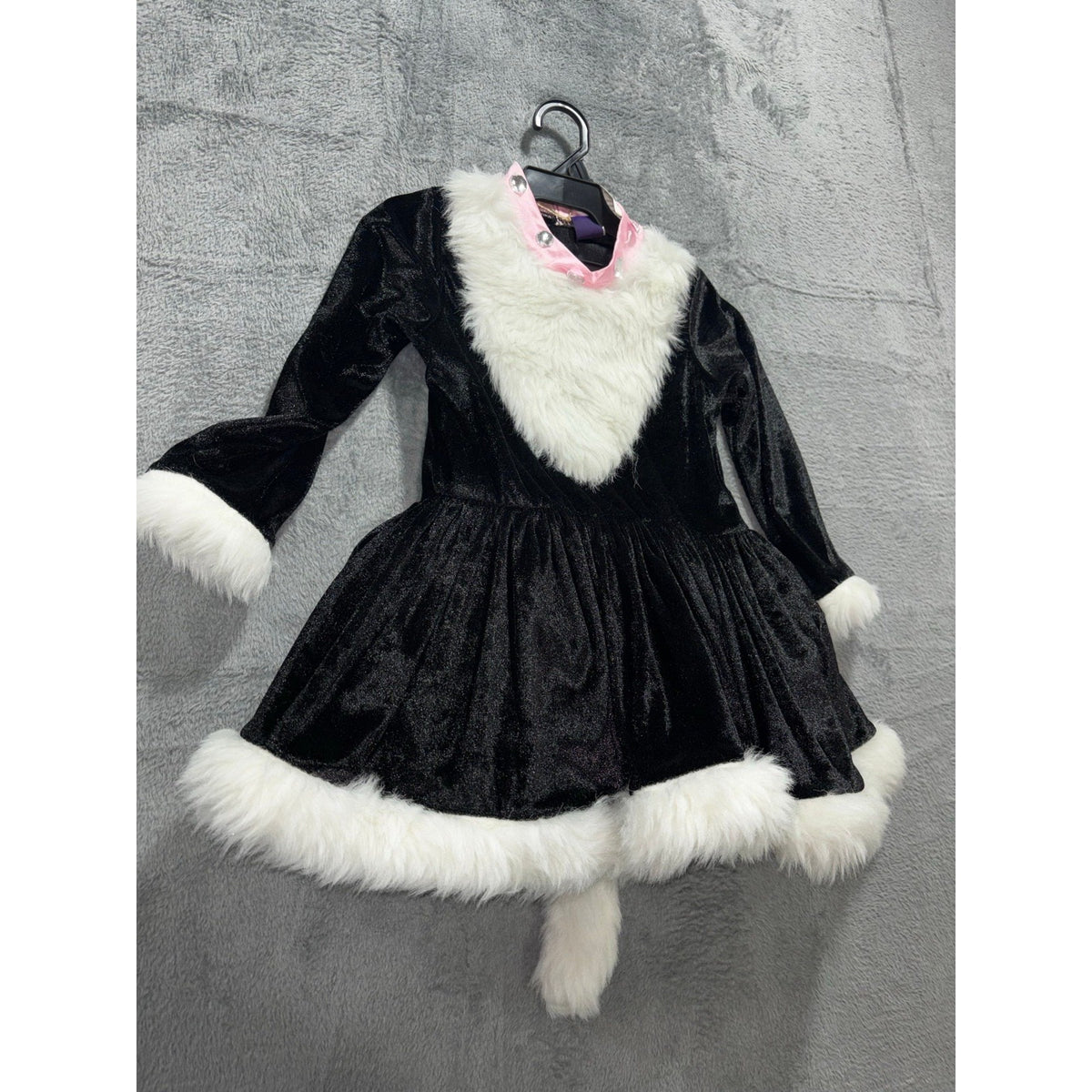 3T Black White Pink Faux Fur Trim Skunk Costume Dress Kids Casual Cozy