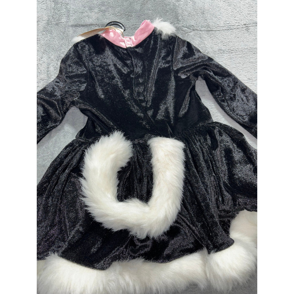 3T Black White Pink Faux Fur Trim Skunk Costume Dress Kids Casual Cozy