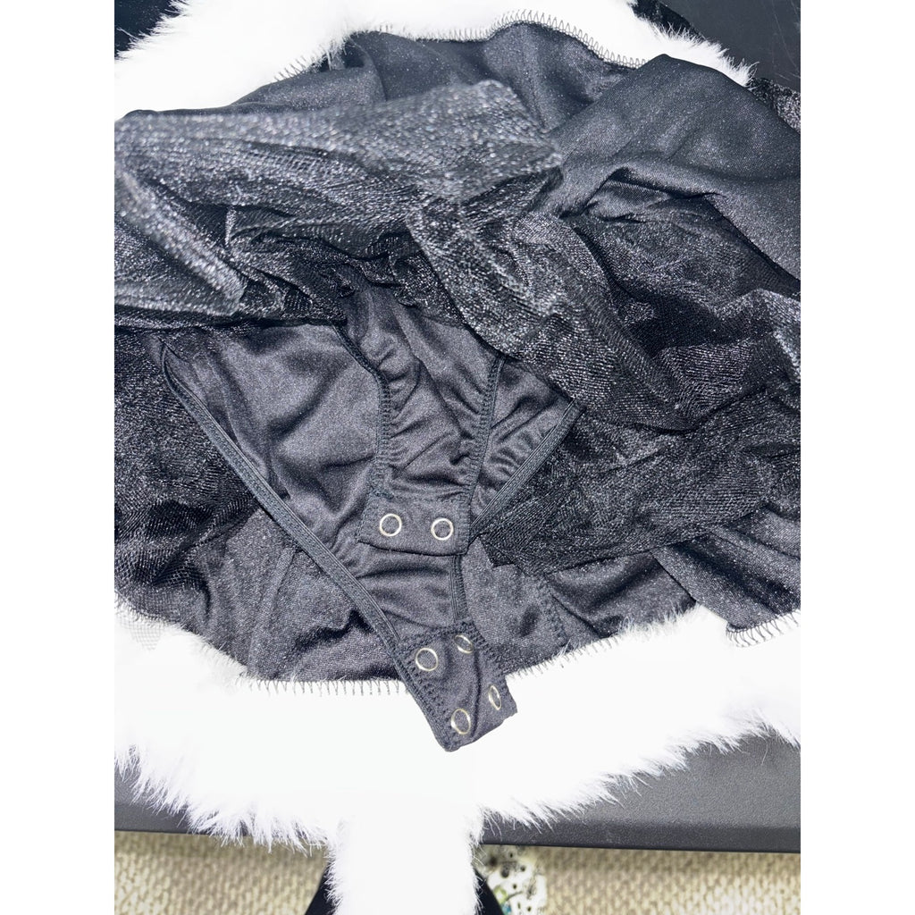 3T Black White Pink Faux Fur Trim Skunk Costume Dress Kids Casual Cozy