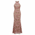 Fashion Nova Womens XS Pink Floral Sequin Lace Maxi Gown Festival Glam
